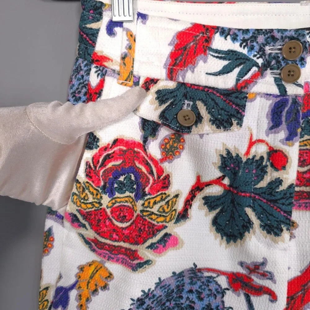 J.CREW Floral Print Cotton Pants White Pockets‎ Straight Leg Mid Rise Size 6